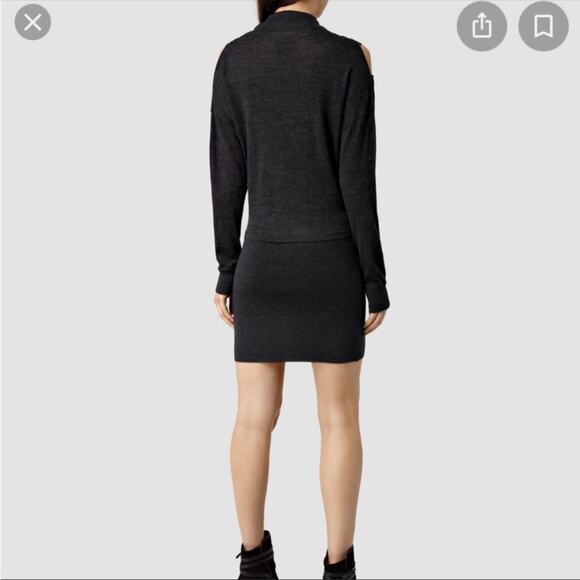 ALLSAINTS | Kaddi Mini Dress Asymmetrical Knit Cut Out Wool Gray Bodycon Medium - Picture 3 of 12